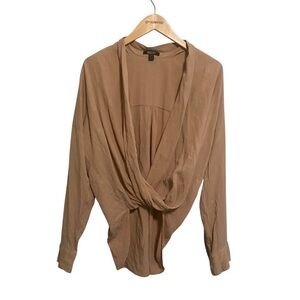 Natalie Busby Beige Long Sleeve Twist Blouse Tencel Viscose in Fawn Size Medium